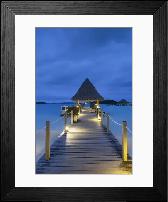 Framed Print : Jetty of Intercontinental Bora Bora Le Moana Resort at dusk, Bora Bora, Society Islands Framed Print : Jetty of Intercontinental Bora Bora Le Moana Resort at dusk, Bora Bora, Society Islands