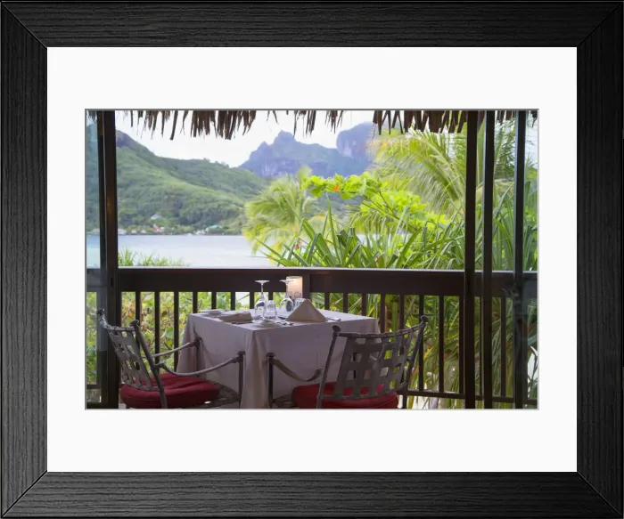 Framed Print : Table in restaurant on Sofitel Bora Bora Private Island, Bora Bora, Society Islands Framed Print : Table in restaurant on Sofitel Bora Bora Private Island, Bora Bora, Society Islands