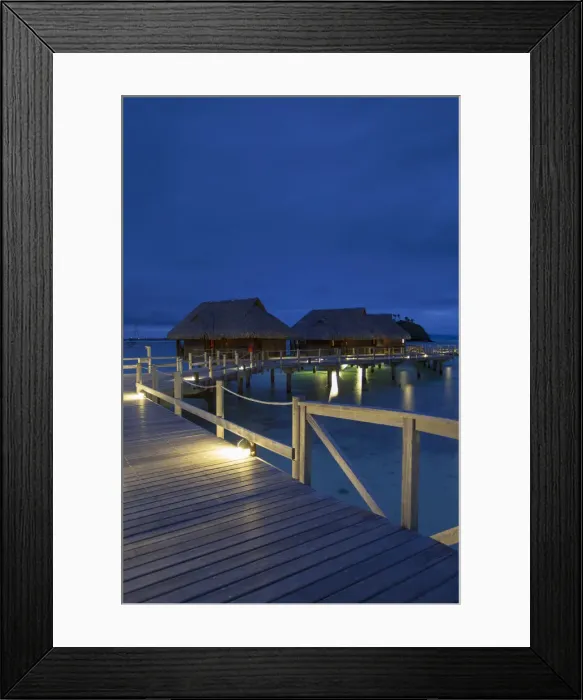 Framed Print : Overwater bungalows of Sofitel Private Island at dusk, Bora Bora, Society Islands Framed Print : Overwater bungalows of Sofitel Private Island at dusk, Bora Bora, Society Islands