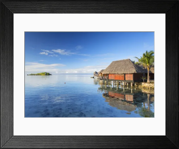 Framed Print : Overwater bungalows of Sofitel Hotel with Sofitel Private Island in background, Bora Bora