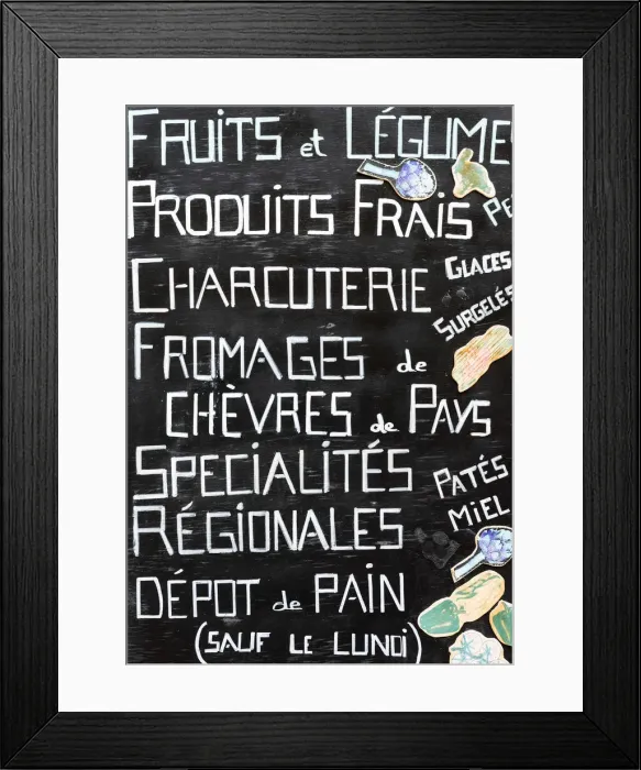 Framed Print : French restaurant blackboard menu, Banon, Provence, France