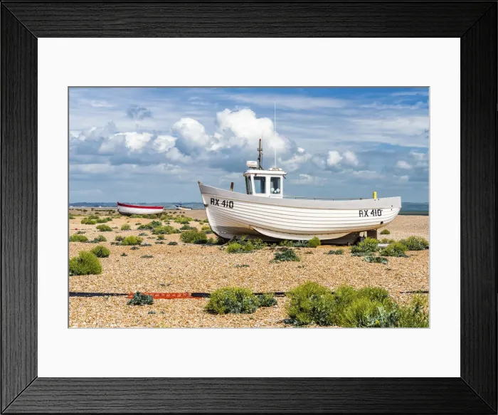 Framed Print : Fishing boats on Dungeness shingle beach, Kent, England Framed Print : Fishing boats on Dungeness shingle beach, Kent, England