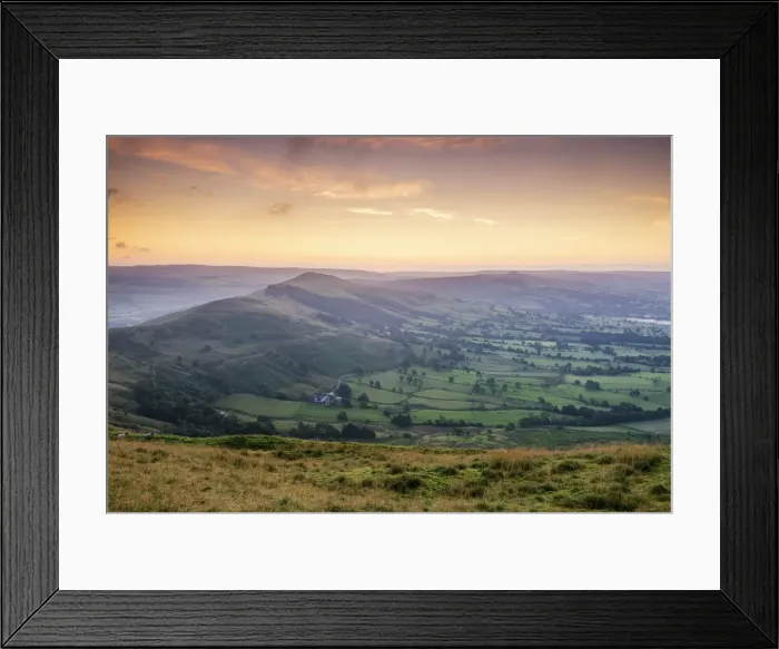 Framed Print : View from Mam Tor over Hope Valley at Sunrise, Peak District National Park, Derbyshire Framed Print : View from Mam Tor over Hope Valley at Sunrise, Peak District National Park, Derbyshire