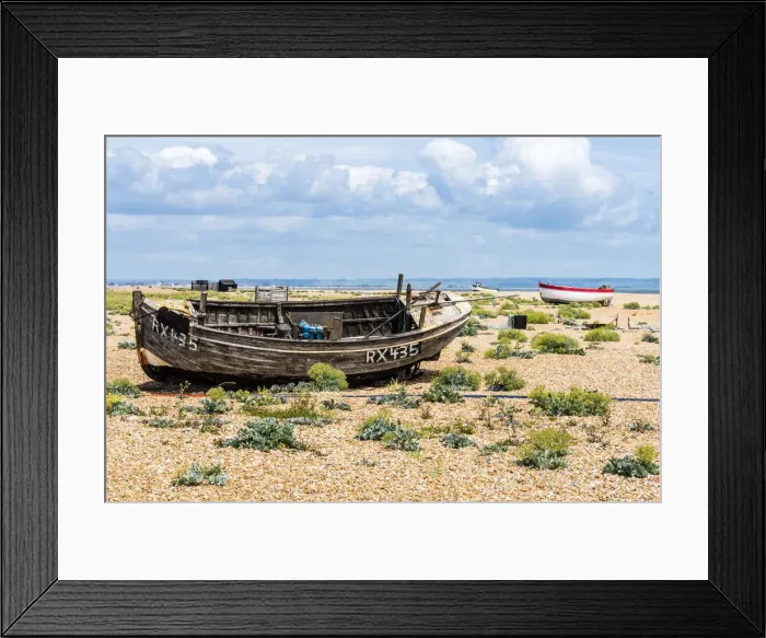 Framed Print : Old fishing boat on Dungeness shingle beach, Kent, England Framed Print : Old fishing boat on Dungeness shingle beach, Kent, England