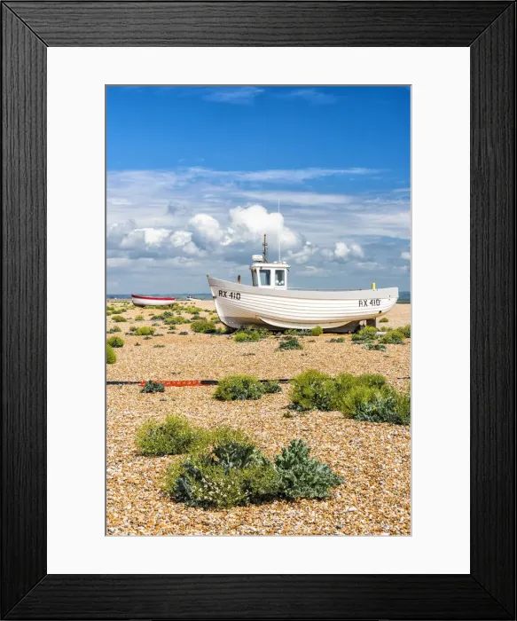 Framed Print : Fishing boats on Dungeness shingle beach, Kent, England Framed Print : Fishing boats on Dungeness shingle beach, Kent, England
