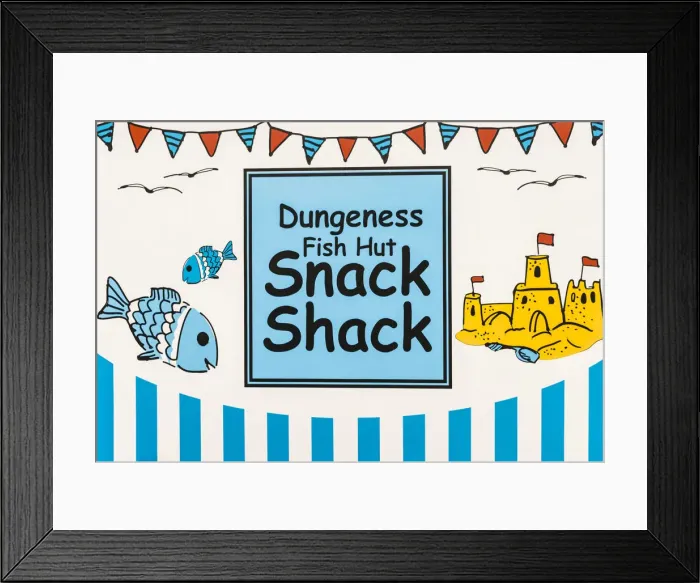 Framed Print : A fish hut snack shack selling fresh seafood at Dungeness beach, Kent, England Framed Print : A fish hut snack shack selling fresh seafood at Dungeness beach, Kent, England