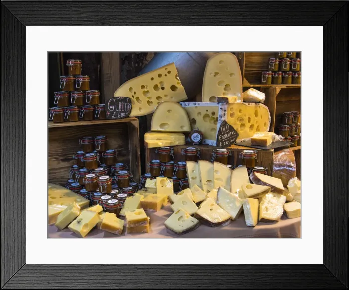 Framed Print : Cheese stall in the Borough Market, Southwark, London, England Framed Print : Cheese stall in the Borough Market, Southwark, London, England