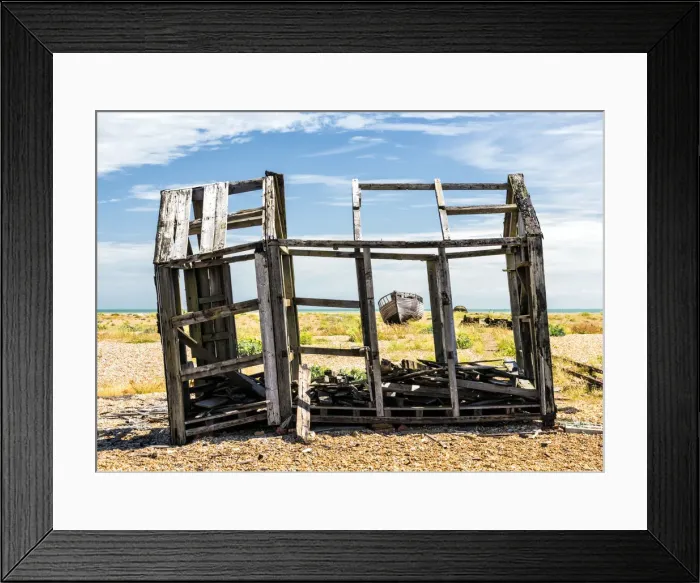 Framed Print : Remains of the old wooden fishing hut, Dungeness, Kent, England Framed Print : Remains of the old wooden fishing hut, Dungeness, Kent, England