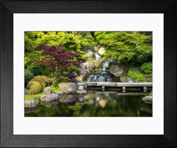 Framed Print : Waterfall in The Kyoto Garden, Holland Park, London, England Framed Print : Waterfall in The Kyoto Garden, Holland Park, London, England