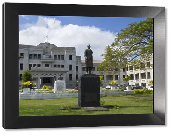 Statue of Ratu Sir Lala Sukuna outside government building, Suva, Viti Levu, Fiji