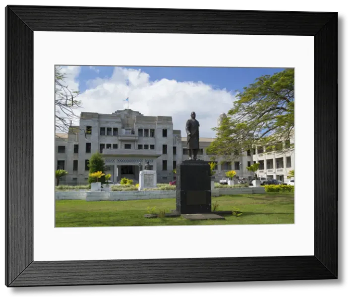 Framed Print : Statue of Ratu Sir Lala Sukuna outside government building, Suva, Viti Levu, Fiji