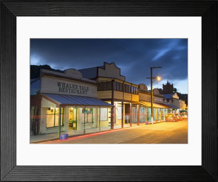 Framed Print : Shops along Beach Street at dusk, Levuka (UNESCO World Heritage Site), Ovalau, Fiji Framed Print : Shops along Beach Street at dusk, Levuka (UNESCO World Heritage Site), Ovalau, Fiji