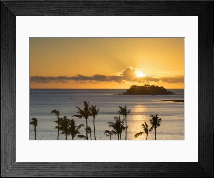 Framed Print : View of Wadigi Island at sunset, Mamanuca Islands, Fiji Framed Print : View of Wadigi Island at sunset, Mamanuca Islands, Fiji
