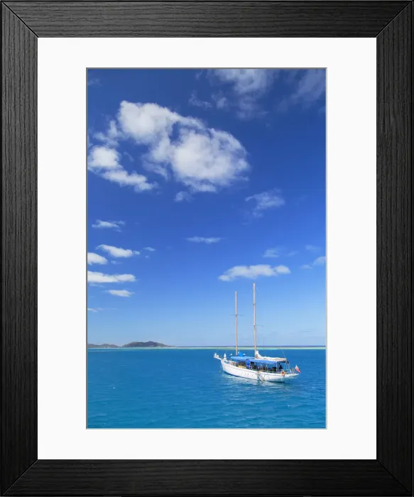 Framed Print : Yacht in lagoon with Malolo Island, Mamanuca Islands, Fiji Framed Print : Yacht in lagoon with Malolo Island, Mamanuca Islands, Fiji