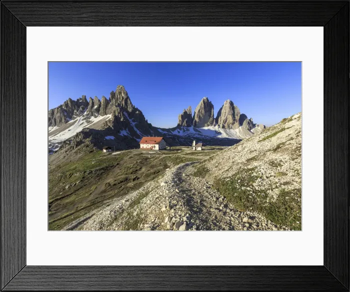 Framed Print : View of the Three Peaks of Lavaredo from Refuge Locatelli Framed Print : View of the Three Peaks of Lavaredo from Refuge Locatelli
