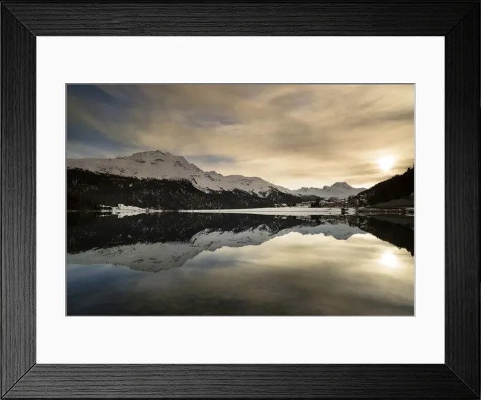 Framed Print : Lake Sils, St. Moritz, Switzerland Winter sunset taken on the shores of Lake Sils in Framed Print : Lake Sils, St. Moritz, Switzerland Winter sunset taken on the shores of Lake Sils in