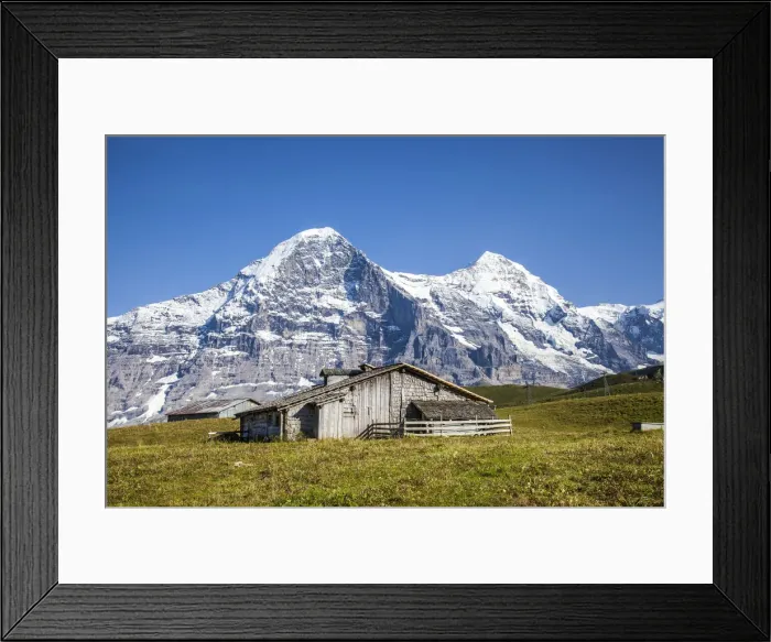 Framed Print : Wood hut with Mount Eiger in the background Mannlichen Grindelwald Bernese Oberland Framed Print : Wood hut with Mount Eiger in the background Mannlichen Grindelwald Bernese Oberland