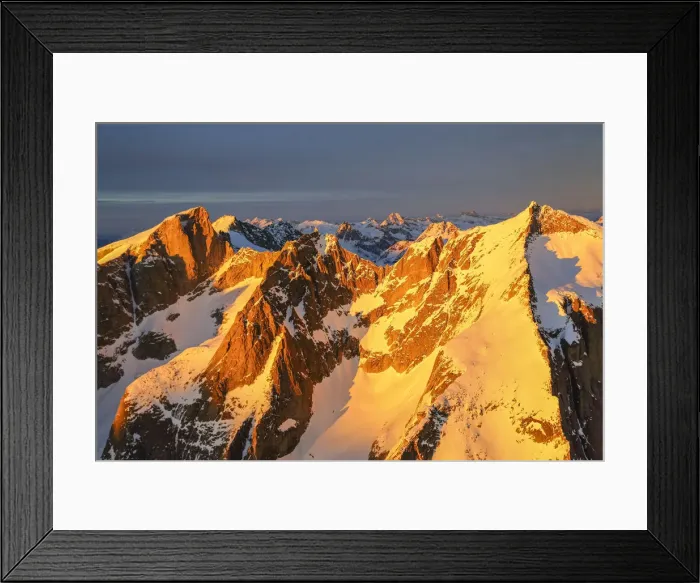 Framed Print : Aerial view of peaks Torrone and Cima of Castello at sunset Masino Valley Valtellina Framed Print : Aerial view of peaks Torrone and Cima of Castello at sunset Masino Valley Valtellina