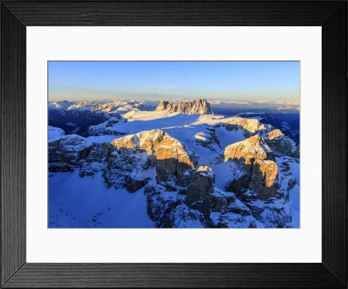 Framed Print : Aerial view of Sassolungo at sunset. Dolomites Sella Group Trentino Alto Adige Italy Framed Print : Aerial view of Sassolungo at sunset. Dolomites Sella Group Trentino Alto Adige Italy