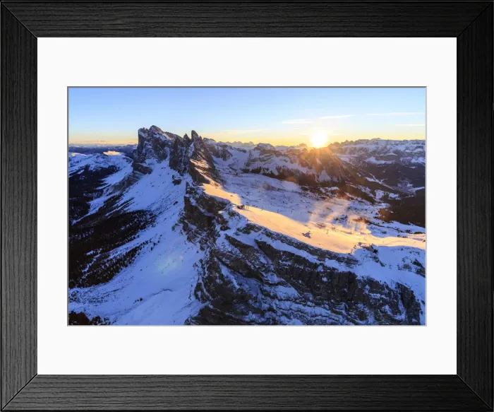 Framed Print : Aerial view of the Odle at sunset. Dolomites Gardena Valley Trentino Alto Adige Italy