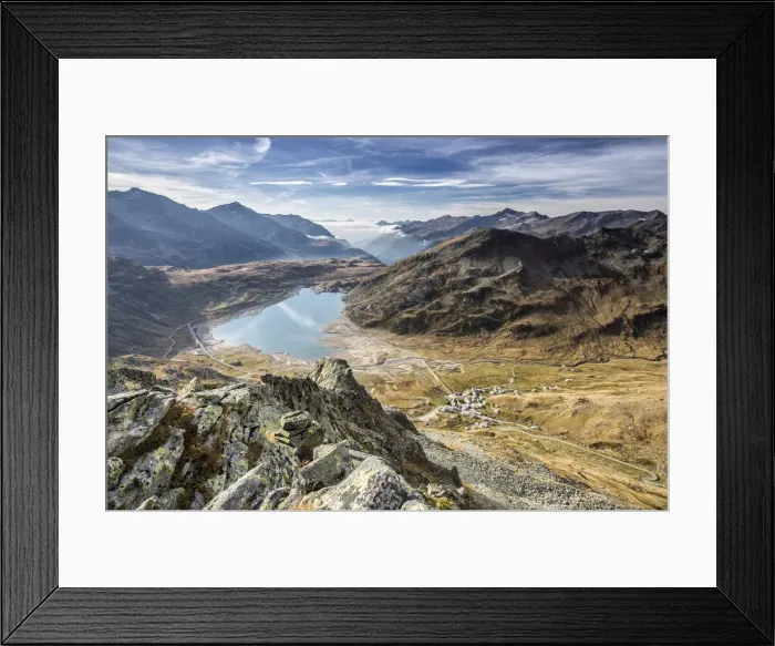 Framed Print : View of Lake Montespluga from Pizzo Della Casa Chiavenna Valley Spluga Valley Valtellina