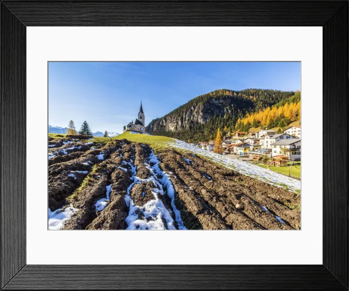 Framed Print : The church of Schmitten surrounded by colorful woods and snow Albula District Canton Framed Print : The church of Schmitten surrounded by colorful woods and snow Albula District Canton