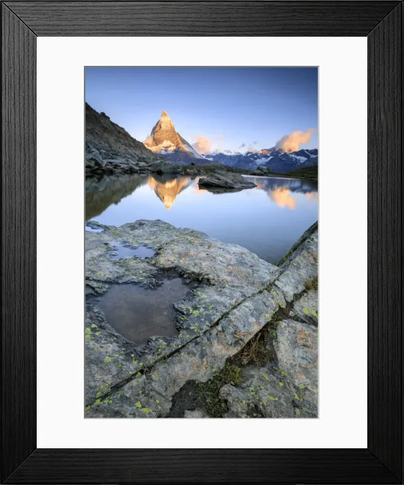 Framed Print : Matterhorn reflected in Lake Stellisee at dawn Zermatt Pennine Alps Canton of Valais Framed Print : Matterhorn reflected in Lake Stellisee at dawn Zermatt Pennine Alps Canton of Valais