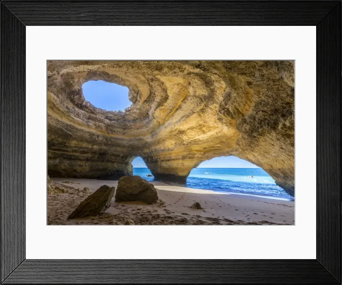Framed Print : The sea caves of Benagil with natural windows on the clear waters of the Atlantic Framed Print : The sea caves of Benagil with natural windows on the clear waters of the Atlantic