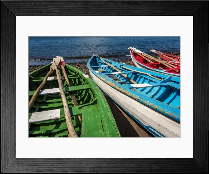 Framed Print : africa, Cape Verde, Santiago. Fishing boats in Cidade Velha