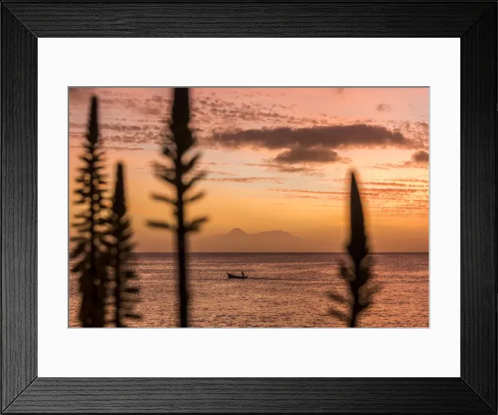 Framed Print : africa, Cape Verde, Santiago. sunset in Tarrafal with the volcano of Fogo in the far Framed Print : africa, Cape Verde, Santiago. sunset in Tarrafal with the volcano of Fogo in the far
