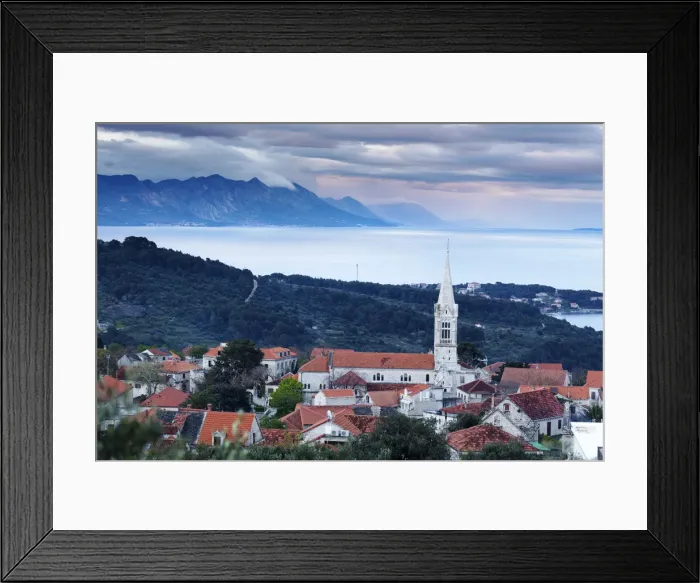 Framed Print : Europe, Croatia, Dalmatia, Brac, Selca town with the Dinaric Alps behind Framed Print : Europe, Croatia, Dalmatia, Brac, Selca town with the Dinaric Alps behind