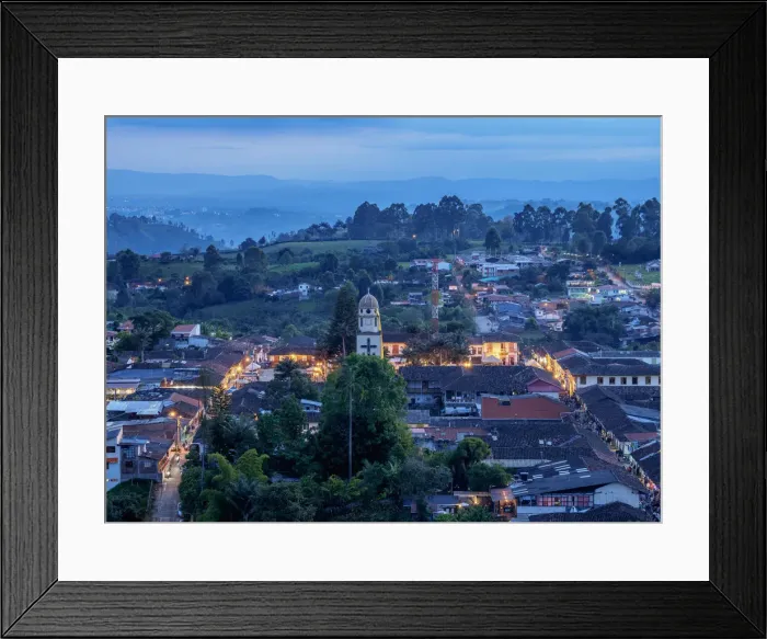 Framed Print : Salento at dusk, elevated view, Quindio Department, Colombia Framed Print : Salento at dusk, elevated view, Quindio Department, Colombia