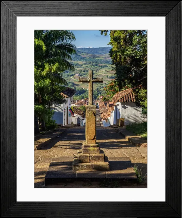 Framed Print : Cross in front of the Santa Barbara Chapel, Barichara, Santander Department, Colombia Framed Print : Cross in front of the Santa Barbara Chapel, Barichara, Santander Department, Colombia