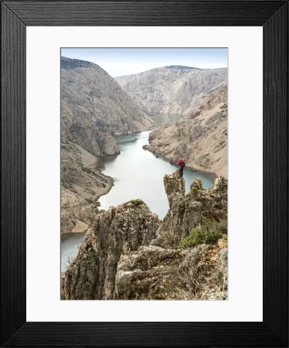Framed Print : Europe, Croatia, Dalmatia, Zadar region, a photographer standing over the Zrmanja Canyon Framed Print : Europe, Croatia, Dalmatia, Zadar region, a photographer standing over the Zrmanja Canyon