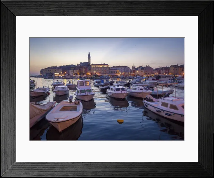 Framed Print : Rovinj, Croatia, Europe. View of the city at dusk from the harbour