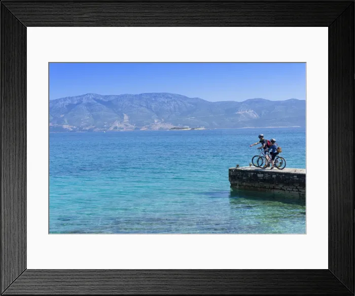 Framed Print : Europe, Balkans, Croatia, Korcula, cyclists mountain biking around Korcula island (MR) Framed Print : Europe, Balkans, Croatia, Korcula, cyclists mountain biking around Korcula island (MR)