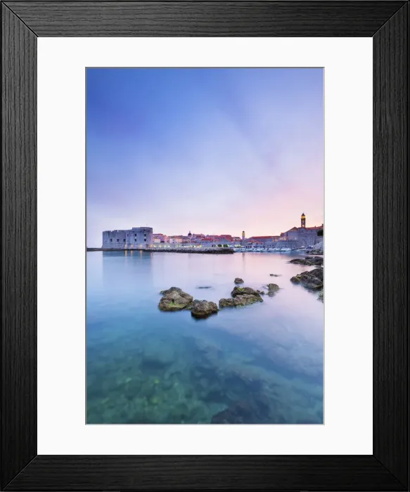 Framed Print : Croatia, Dalmatia, Dubrovnik, Old town, Sunset over the city walls and harbour Framed Print : Croatia, Dalmatia, Dubrovnik, Old town, Sunset over the city walls and harbour