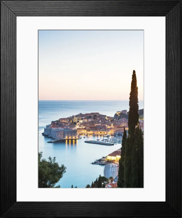 Framed Print : Croatia, Dalmatia, Dubrovnik, Old town, view of the old town at dusk Framed Print : Croatia, Dalmatia, Dubrovnik, Old town, view of the old town at dusk