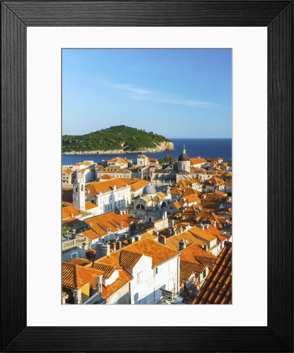 Framed Print : Croatia, Dalmatia, Dubrovnik, Old town, View of the rooftops and island of Lokrum Framed Print : Croatia, Dalmatia, Dubrovnik, Old town, View of the rooftops and island of Lokrum