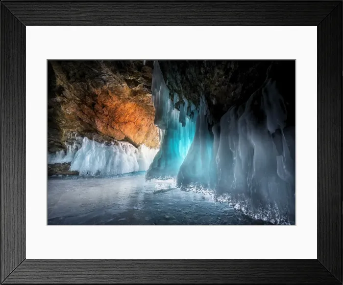 Framed Print : Ice stalactites in a cave at the shore at lake Baikal, Irkutsk region, Siberia, Russia Framed Print : Ice stalactites in a cave at the shore at lake Baikal, Irkutsk region, Siberia, Russia
