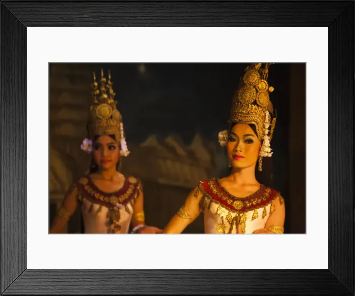 Framed Print : Cambodia, Siem Reap Province, Siem Reap. Traditional Apsara dancers giving an evening Framed Print : Cambodia, Siem Reap Province, Siem Reap. Traditional Apsara dancers giving an evening