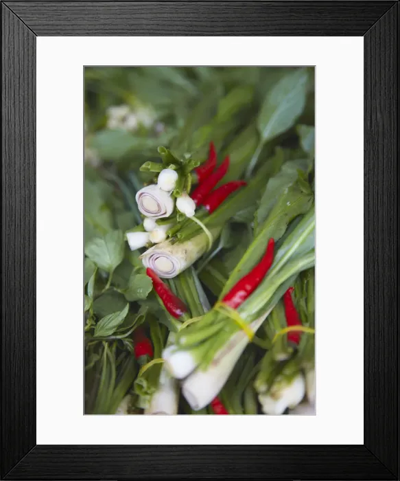Framed Print : Spring onions and chillies at market, Phnom Penh, Cambodia Framed Print : Spring onions and chillies at market, Phnom Penh, Cambodia