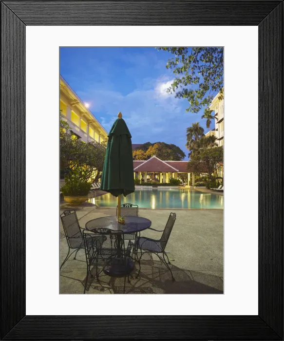 Framed Print : Pool area of Raffles Hotel Le Royal, Phnom Penh, Cambodia Framed Print : Pool area of Raffles Hotel Le Royal, Phnom Penh, Cambodia