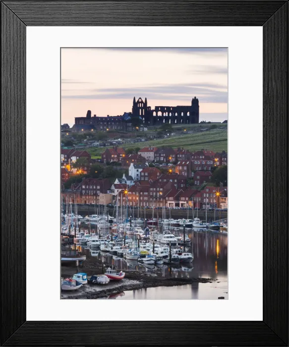 Framed Print : United Kingdom, England, North Yorkshire, Whitby. The Abbey and harbour before sunrise Framed Print : United Kingdom, England, North Yorkshire, Whitby. The Abbey and harbour before sunrise