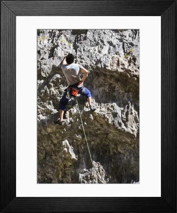 Framed Print : United Kingdom, England, North Yorkshire, Malham. Rock Climber on Gordale Scar Framed Print : United Kingdom, England, North Yorkshire, Malham. Rock Climber on Gordale Scar