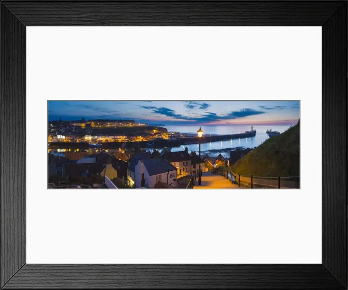 Framed Print : United Kingdom, England, North Yorkshire, Whitby. The harbour at dusk from the 199 Steps Framed Print : United Kingdom, England, North Yorkshire, Whitby. The harbour at dusk from the 199 Steps