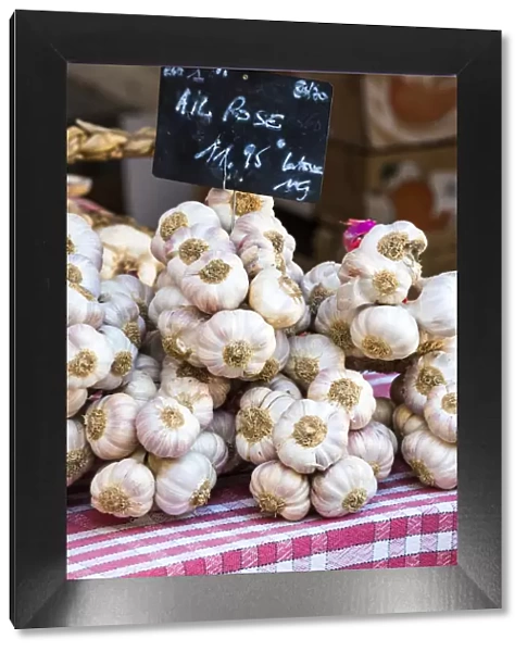 Garlic on sale at the outdoor market, Limousin, France