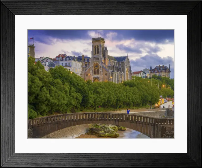 Framed Print : France, Aquitaine, Pyrenees Atlantiques, Biarritz, Saint Eugenia church at old port, dusk Framed Print : France, Aquitaine, Pyrenees Atlantiques, Biarritz, Saint Eugenia church at old port, dusk