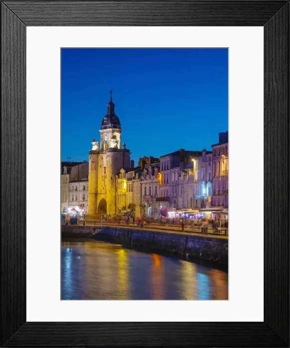 Framed Print : France, Poitou Charentes, La Rochelle, Old Harbour, Porte de La Grosse Horloge at dusk Framed Print : France, Poitou Charentes, La Rochelle, Old Harbour, Porte de La Grosse Horloge at dusk