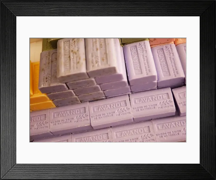 Framed Print : Rousillion; France. Bars of Lavender soap for sale in a shop in Rousillion France Framed Print : Rousillion; France. Bars of Lavender soap for sale in a shop in Rousillion France